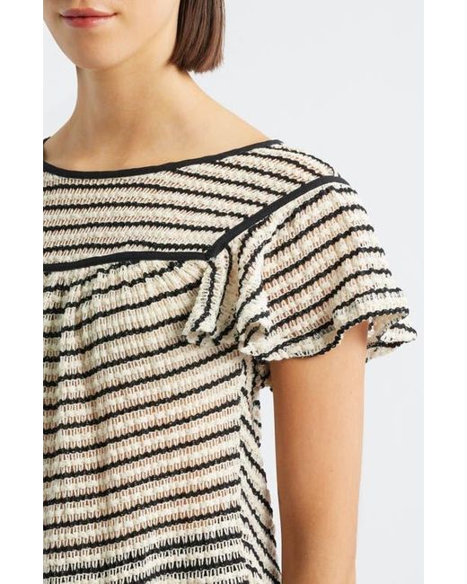 Bobeau Black Ruffle Open Stitch Short Sleeve Sweater