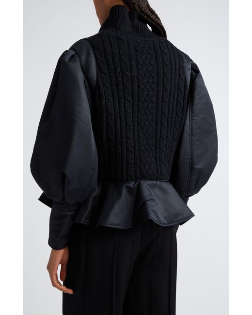 Noir Kei Ninomiya Mixed Media Peplum Bomber Jacket in Black Lyst