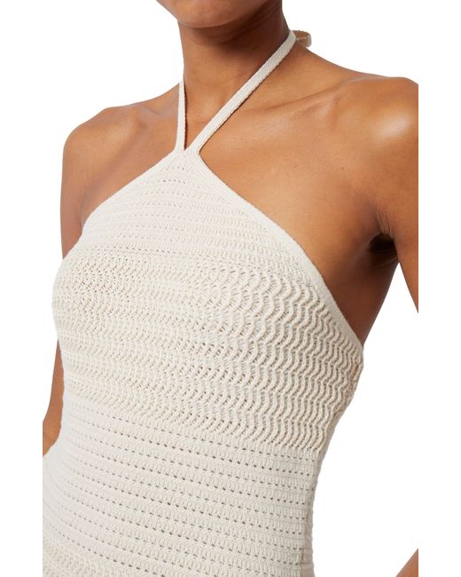 French Connection White Nellis Cotton Crochet Halter Dress