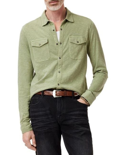 John Varvatos Green Avron Slub Organic Cotton Knit Snap-Up Western Shirt for men