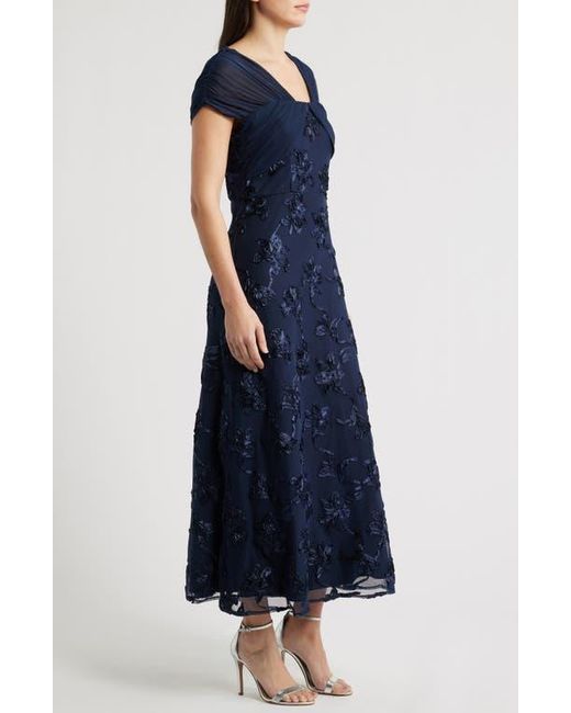 JS Collections Blue Carolina Floral Embroidered Gown