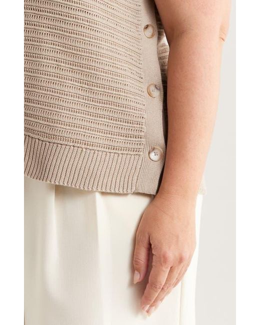 Halogen® Natural Open Stitch Side-Button Cotton Sweater Tank