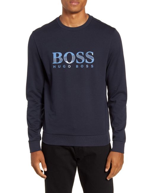 BOSS by Hugo Boss Blue Cotton Blend Crewneck Sweatshirt for men