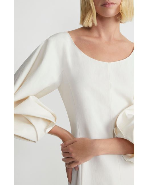 Lafayette 148 New York White Lantern Sleeve Silk & Linen Dress