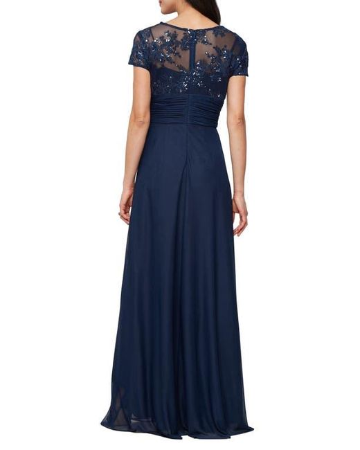Alex Evenings Women's Sequin Lace & Chiffon Gown Blue Size 12