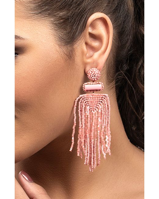 Deepa Gurnani Pink Jody Beaded Tassel Earrings
