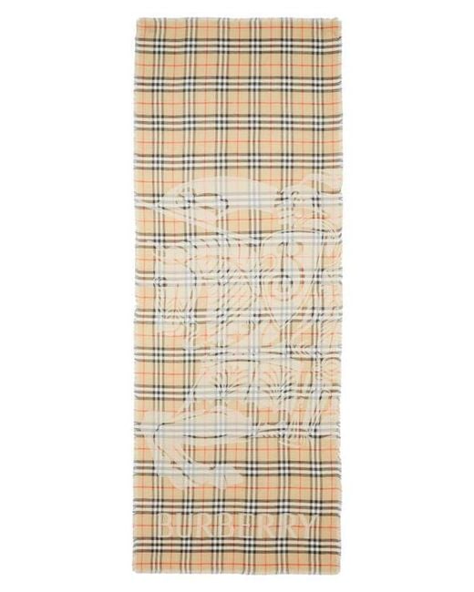 Burberry Women's Natural Wide Ekd Check Wool & Silk Fringe Scarf