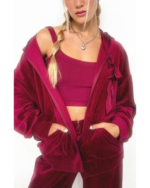 Florence By Mills Red Oversize Velour Hoodie
