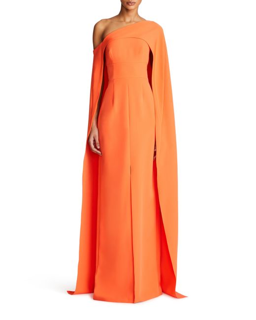Halston Heritage Orange Elycia Capelet Stretch Crepe Gown