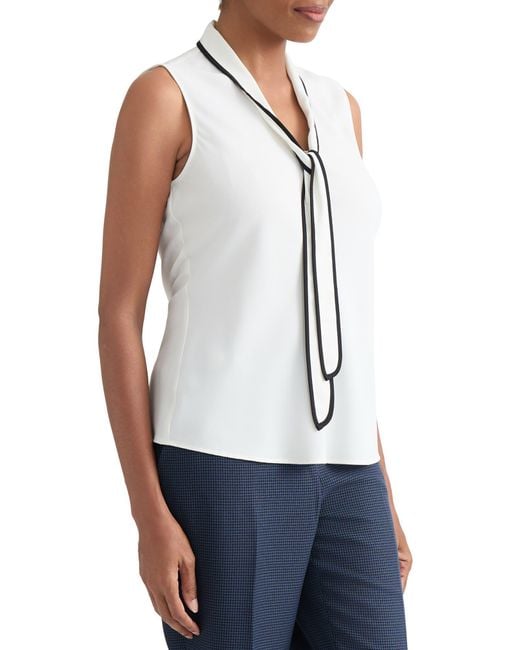 Kasper White Tie Neck Sleeveless Shell