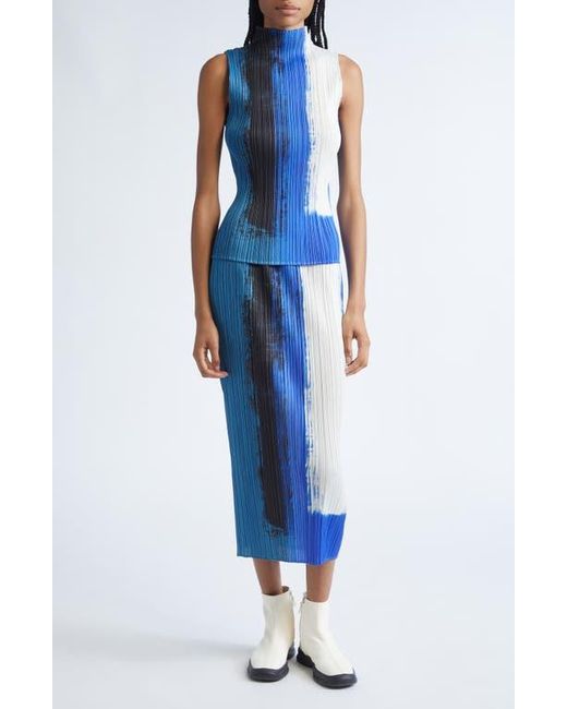 Pleats Please Issey Miyake Blue Jump Print Pleated Skirt