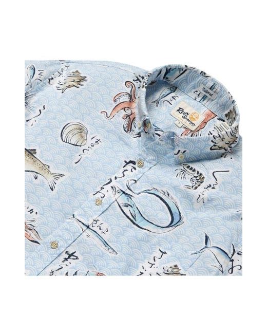 Reyn Spooner Blue Pacific Catch Short Sleeve Cotton Blend Button-Down Shirt for men