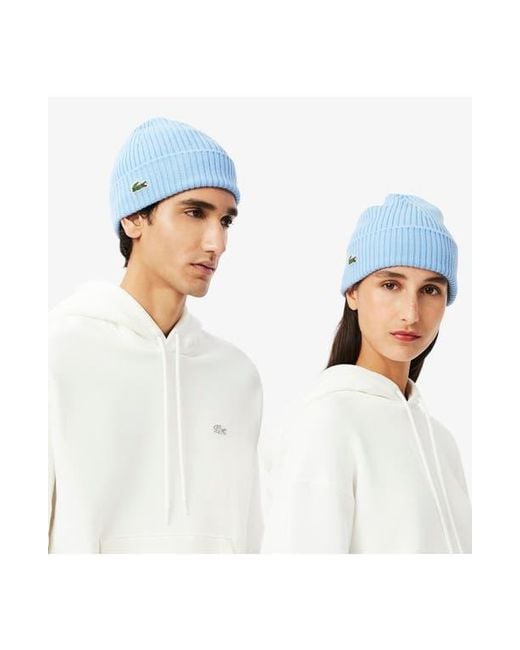 Lacoste Blue Wool Cuff Beanie