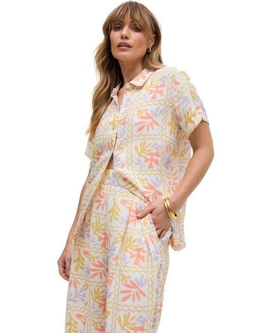 Raffya Natural Matisse Button Down Patchwork Floral Print Shirt