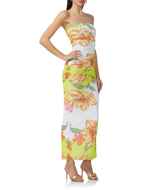 AFRM Yellow Marlo Ruched Strapless Dress