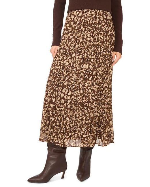 Halogen® Natural Pleated Patterned Midi Skirt
