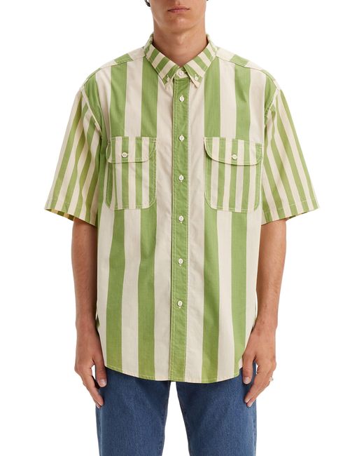 Levi's Green Skateboarding Oversize Stripe Short Sleeve Button-down Shirt for men