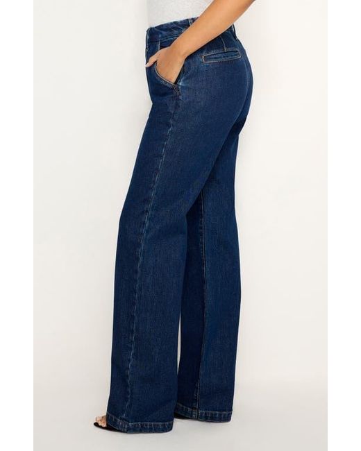 GOOD AMERICAN Blue Pintuck High Waist Wide Leg Trouser Jeans