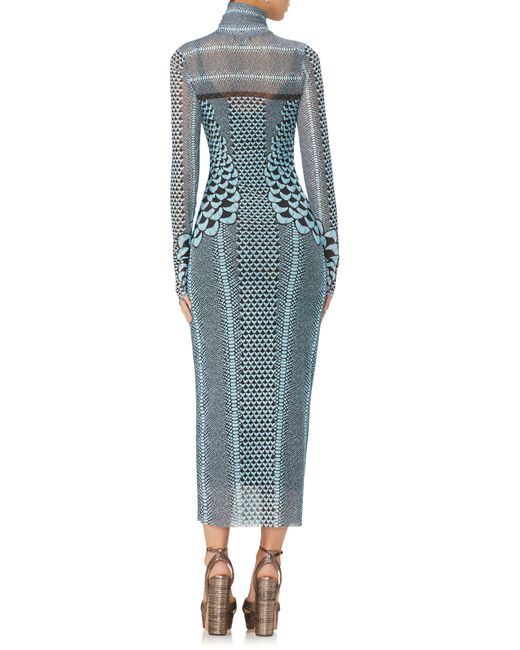 Afrm Shailene Turtleneck Long Sleeve Mesh Dress In Blue Lyst