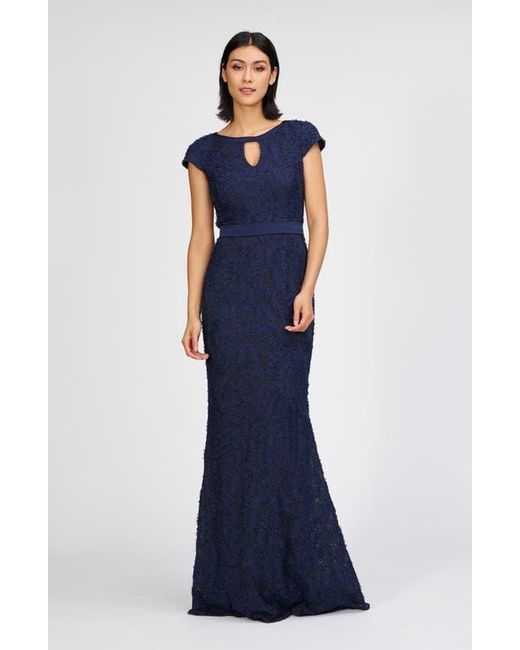 JS Collections Blue Leigh Keyhole Mermaid Gown
