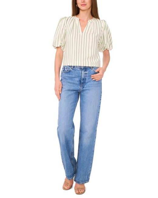 Vince Camuto White Stripe Puff Sleeve Top