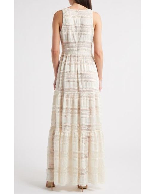 Eliza J Natural Mixed Media Embroidered Lace Maxi Dress