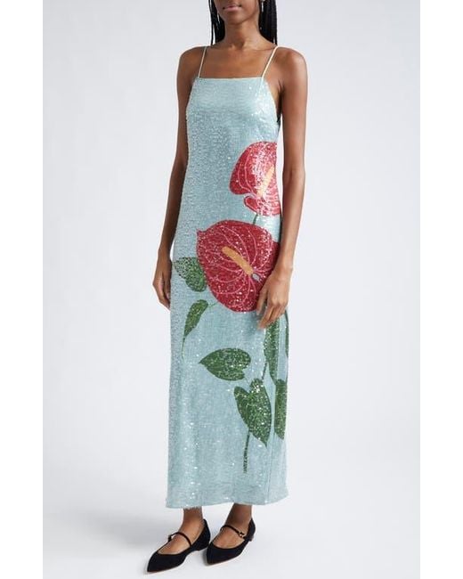 farm rio anthurium flowers blue slip maxi dress Farm Rio Women's Anthurium Flowers Slip Maxi Dress