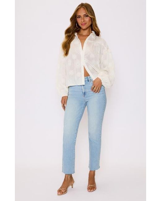 Vici Collection White Marley Floral Jacquard Long Sleeve Button-Up Shirt