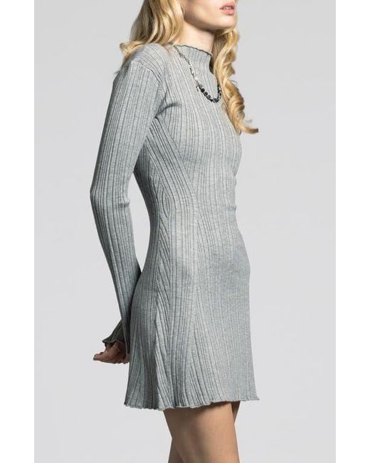 WEEKEND LOS ANGELES Gray Mirren Long Sleeve Ribbed Sweater Dress