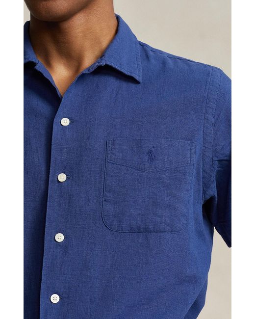 Polo Ralph Lauren Blue Linen & Cotton Camp Shirt for men