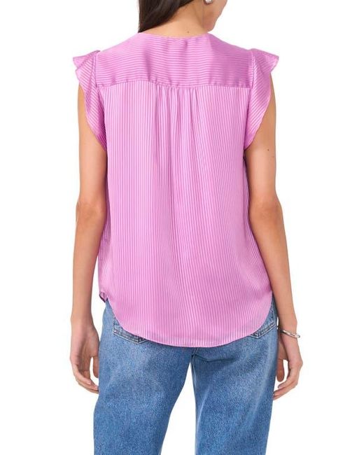 Vince Camuto Blue Tonal Satin Stripe Flutter Sleeve Top