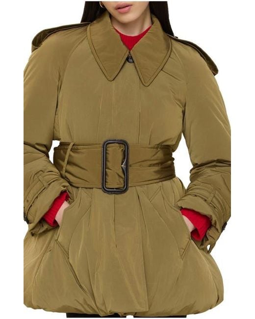 Burberry Green Belted Berryhill Padded Car Coat