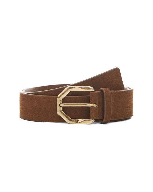Mango Brown Irregular Buckle Leather Belt