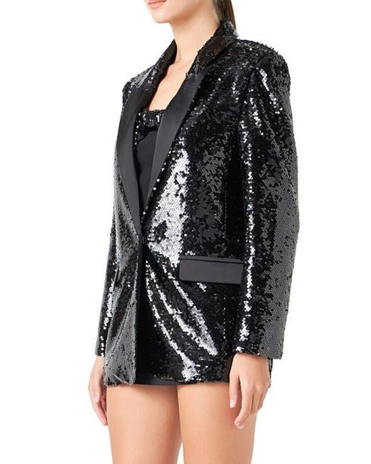 Endless Rose Black Oversize Sequin Blazer