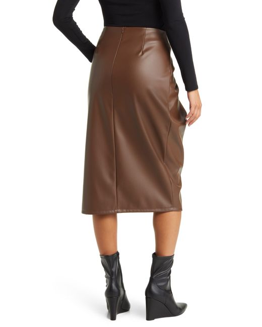 Open Edit Black Wrap Front Faux Leather Skirt