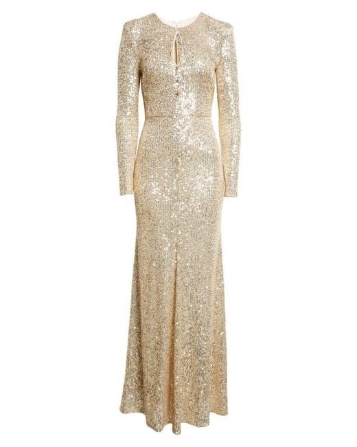 St. John Natural Long Sleeve Sequin Stretch Knit Gown