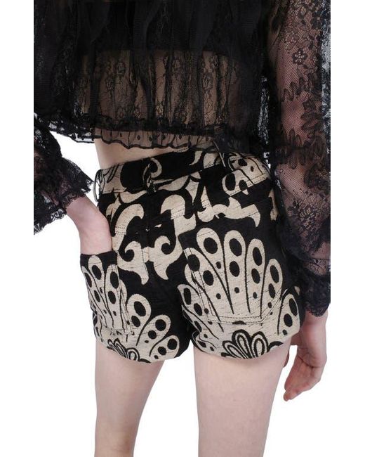 Anna Sui Black Beardsley Tapestry Shorts