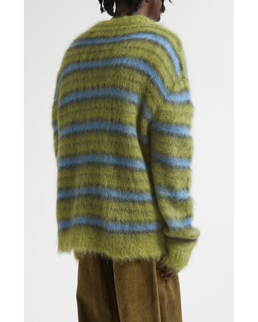 Marni Green Stripe Mohair Blend Crewneck Sweater for men