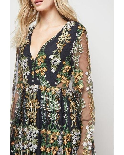 Oasis Multicolor Open Back Long Sleeve Midi Dress