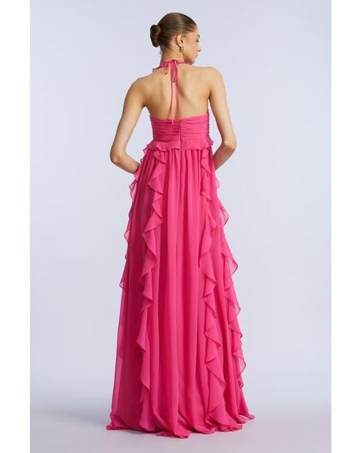 BCBGMAXAZRIA Pink Ruffle Chiffon Gown