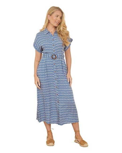Yumi' Women's Blue Belted Midi Shirt Dress