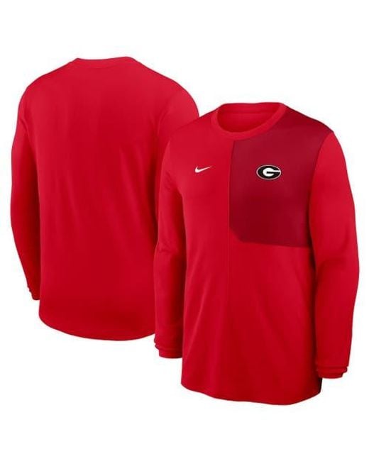 Nike Red Georgia Bulldogs 2025 Sideline Coach Uv Performance Long Sleeve T-Shirt for men