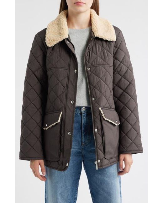 Sam Edelman Brown Quilted Twill Jacket With Faux Shearling Collar