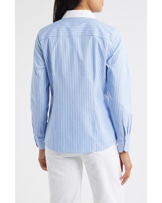 Foxcroft Blue Dianna Stripe Non-Iron Cotton Shirt