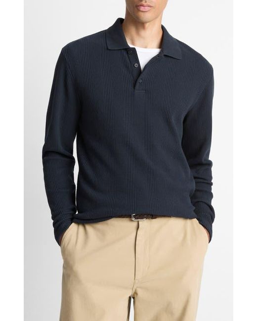 Vince Blue Variegated Texture Long Sleeve Polo for men