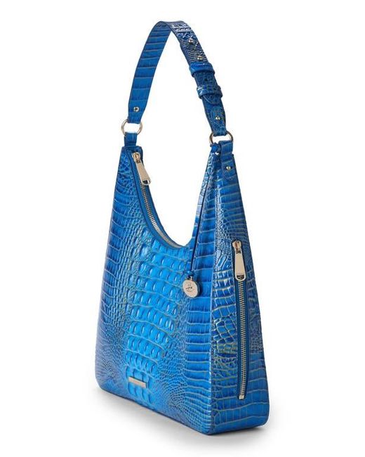 Brahmin Blue Tabitha Croc Embossed Leather Shoulder Bag