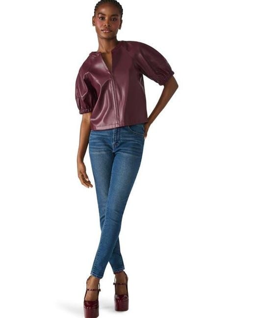 Steve Madden Purple Roxanne Short Sleeve Faux Leather Top