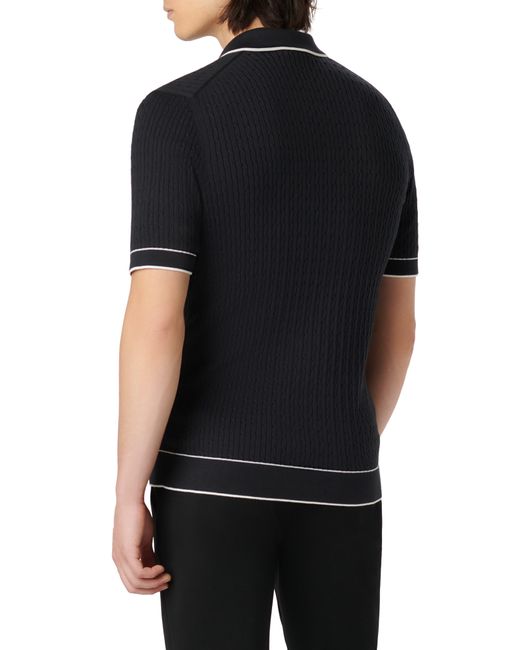 Bugatchi Black Tipped Rib Cable Stitch Polo Sweater for men