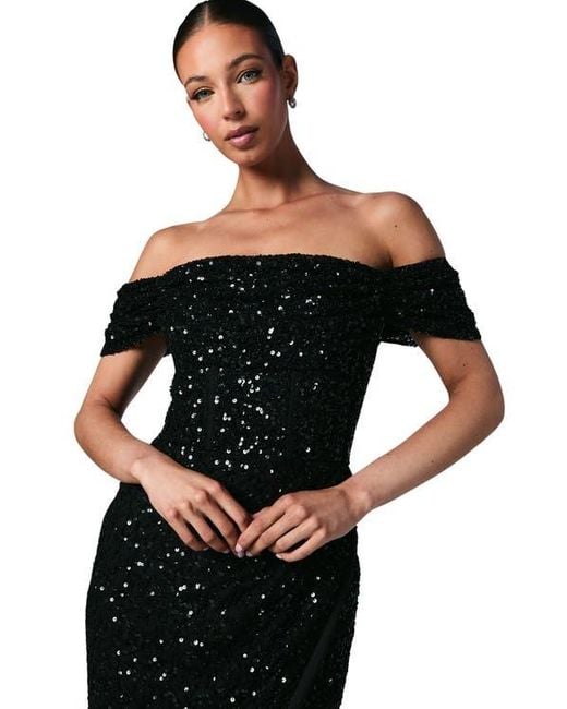 Midi Lace And Sequin Dress Ashley Lauren Cocktail Dress In Black Lyst