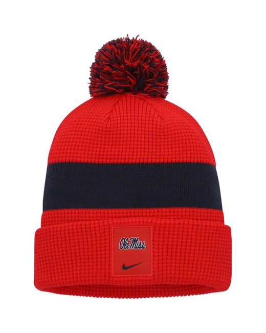 Nike Red Ole Miss Rebels Sideline Team Cuffed Knit Hat With Pom At Nordstrom for men
